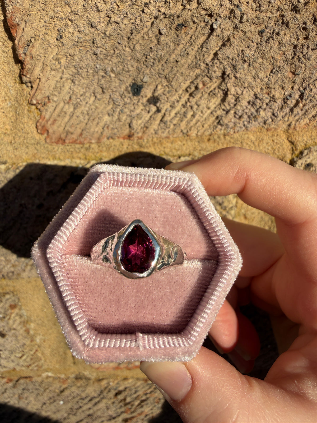 Rhodolite Garnet Pear signet