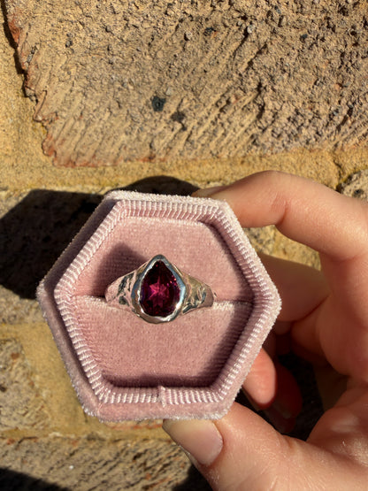 Rhodolite Garnet Pear signet