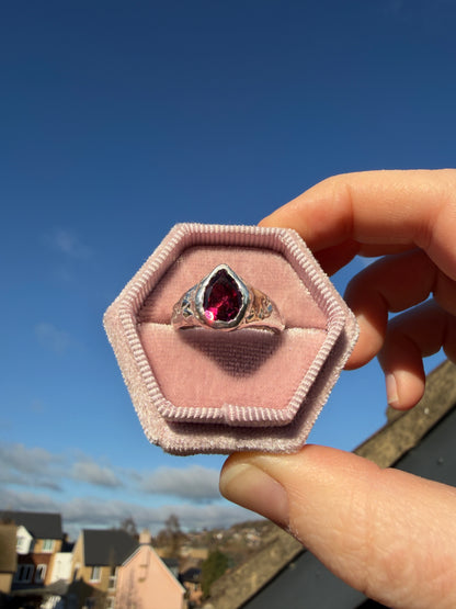 Rhodolite Garnet Pear signet